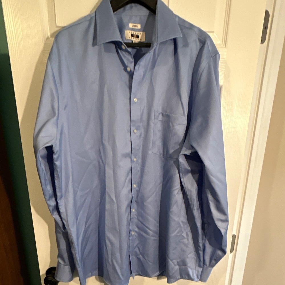 Joseph Abboud XXL tall 38/39 Mens Dress Shirt Blue Solid Cotton Non-Iron